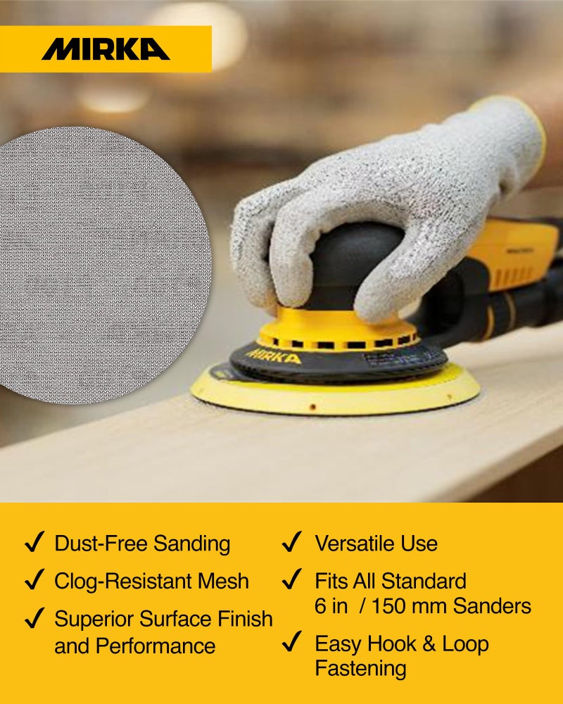 Mirka Abranet Mesh Sandpaper Discs, 6-inch, Grit 600 Hook and Loop Net Sanding Pads for Dust-Free Sanding, Suitable and Efficient for Wood, Metal, Plastic, Lacquer, and More, 50pcs for Orbital Sanders - Image 3